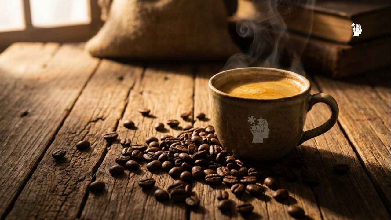 coffee kept on table with coffee beans